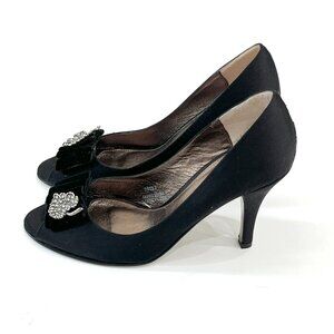 J.Crew Collection Embellished Black Satin Leather Pump Cocktail Preppy Size 7